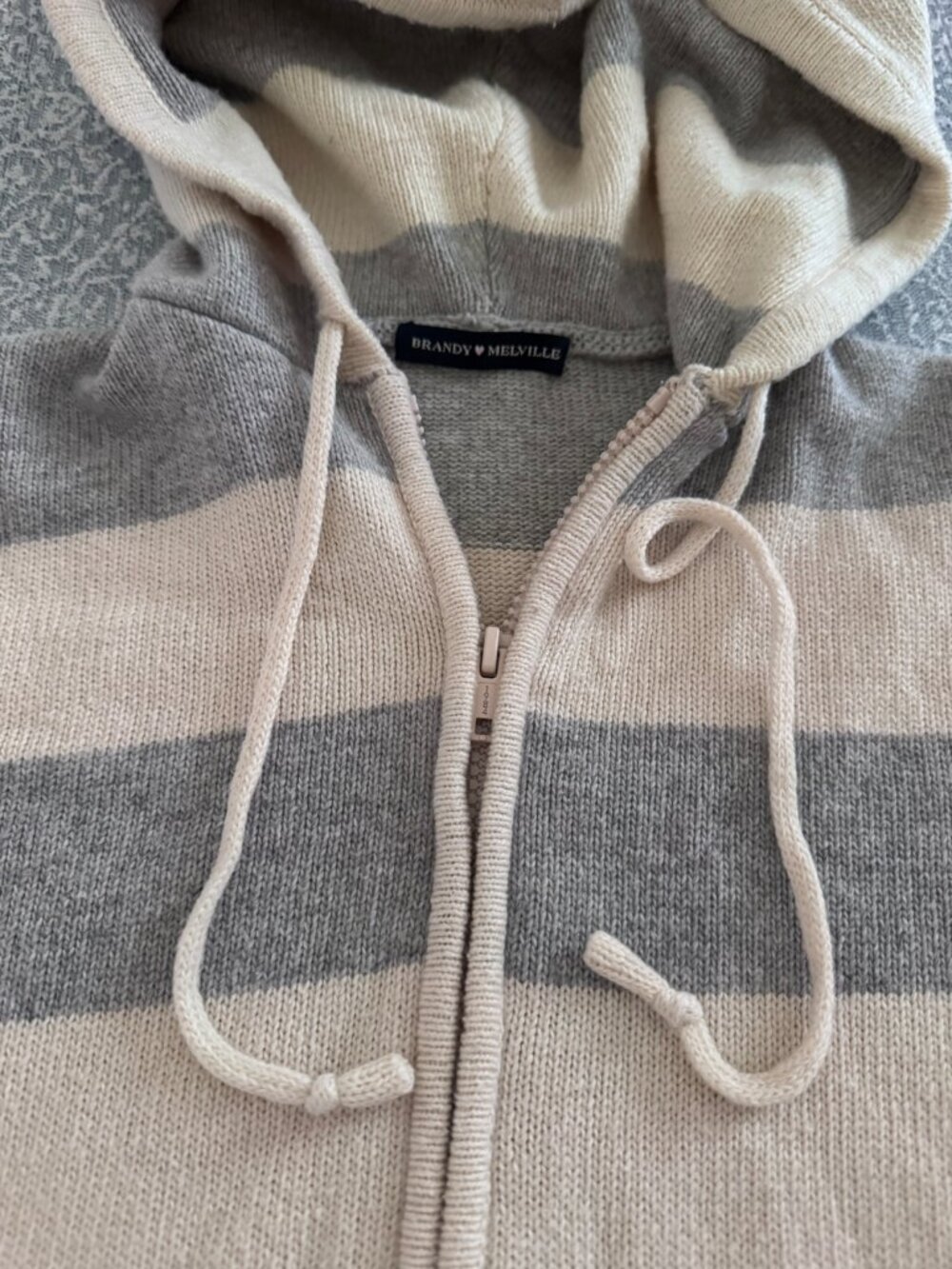 Brandy Melville Alana Striped Zip-Up Knit Hoodie Cardigan Sweater Size S/OS - Picture 2 of 16